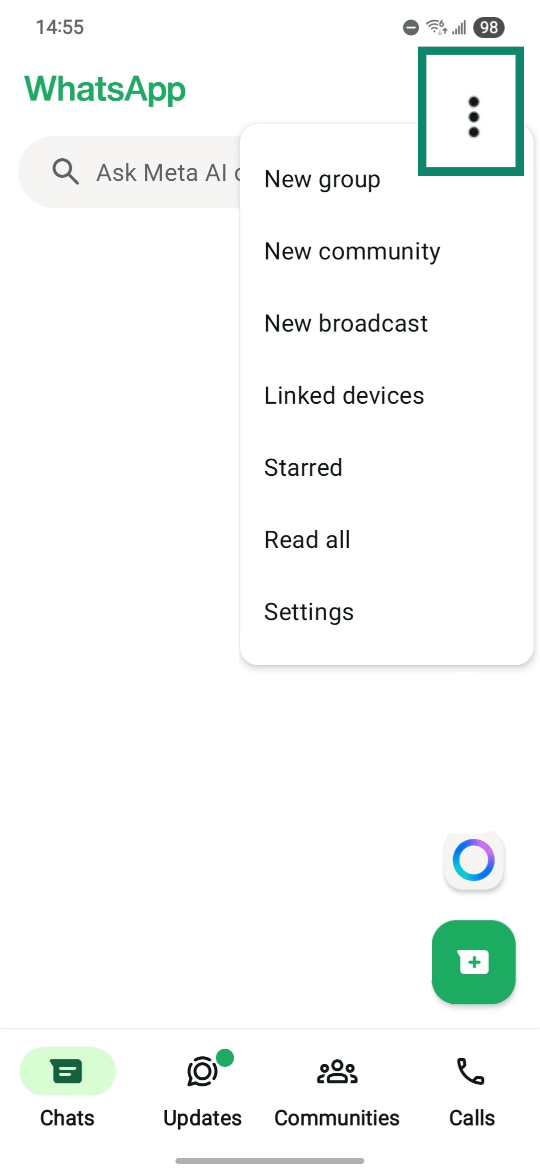 WhatsApp's settings menu on Android.