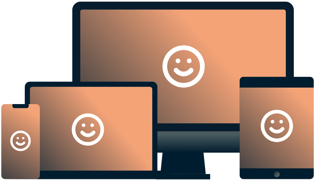 Divers appareils avec des visages souriants.