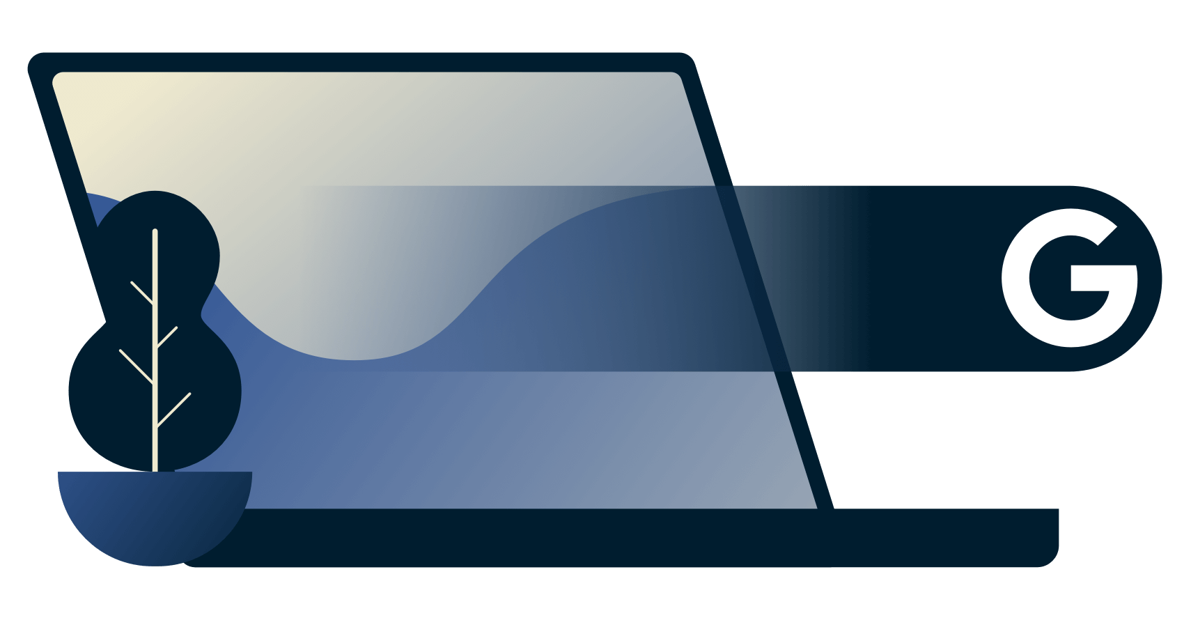 Google-ikonen som kommer ut från en bärbar dator.